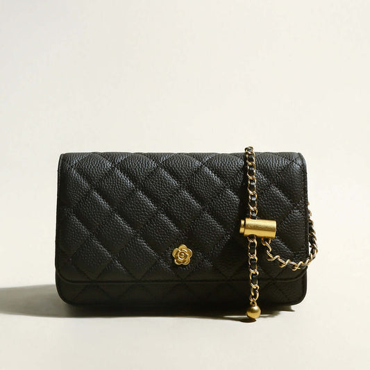 Black Quilted Bag with Golden Cylinder Chain Straps-0