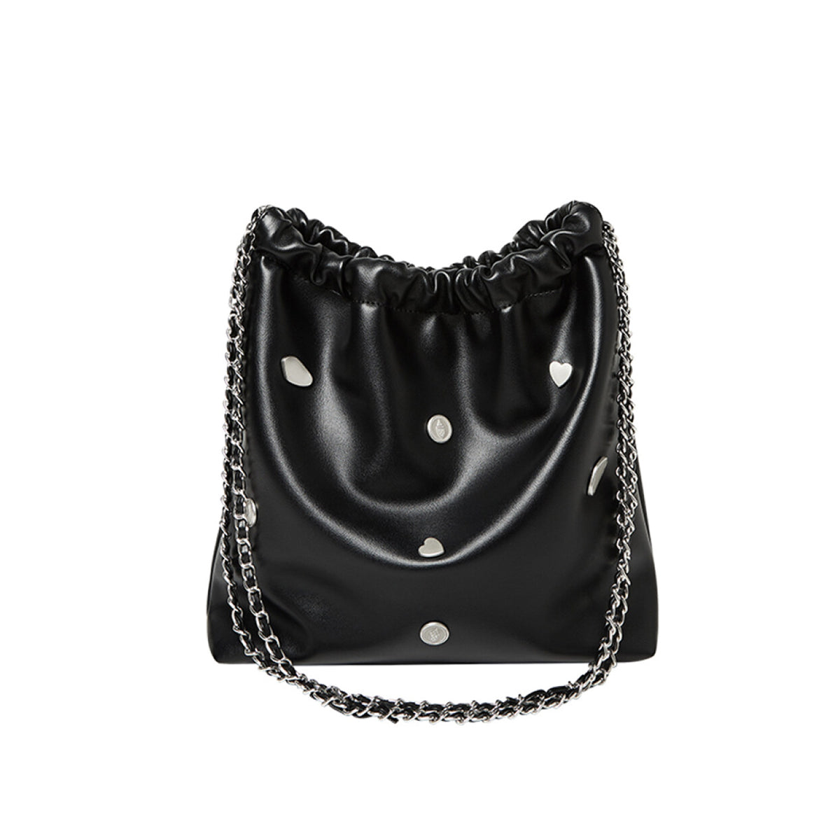 Black Rivet Studded Leather Tote Bag-0