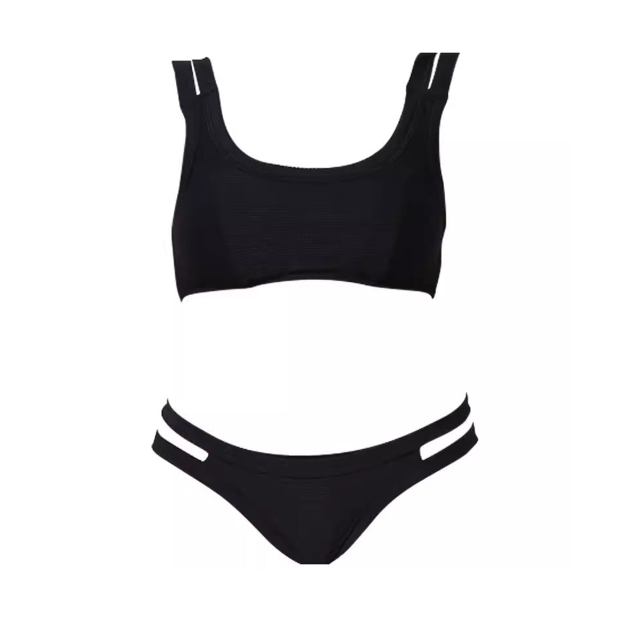 Black Slit Cut Surfer Bikini-3