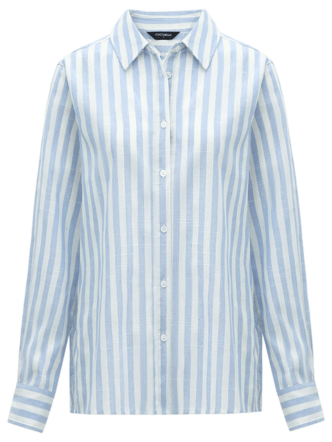 Blue and White Striped Long Sleeve Collared Shirt-3