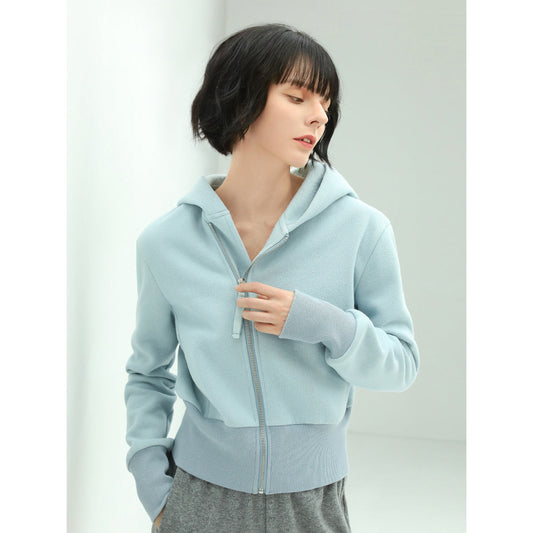 Blue Cropped Zip Through Hoodie-0