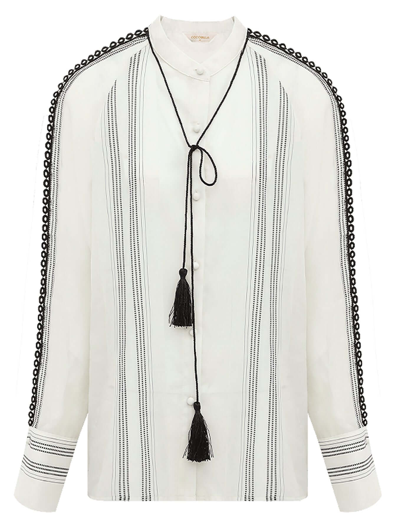 Bohemian White Lace Panel Striped Shirt-3