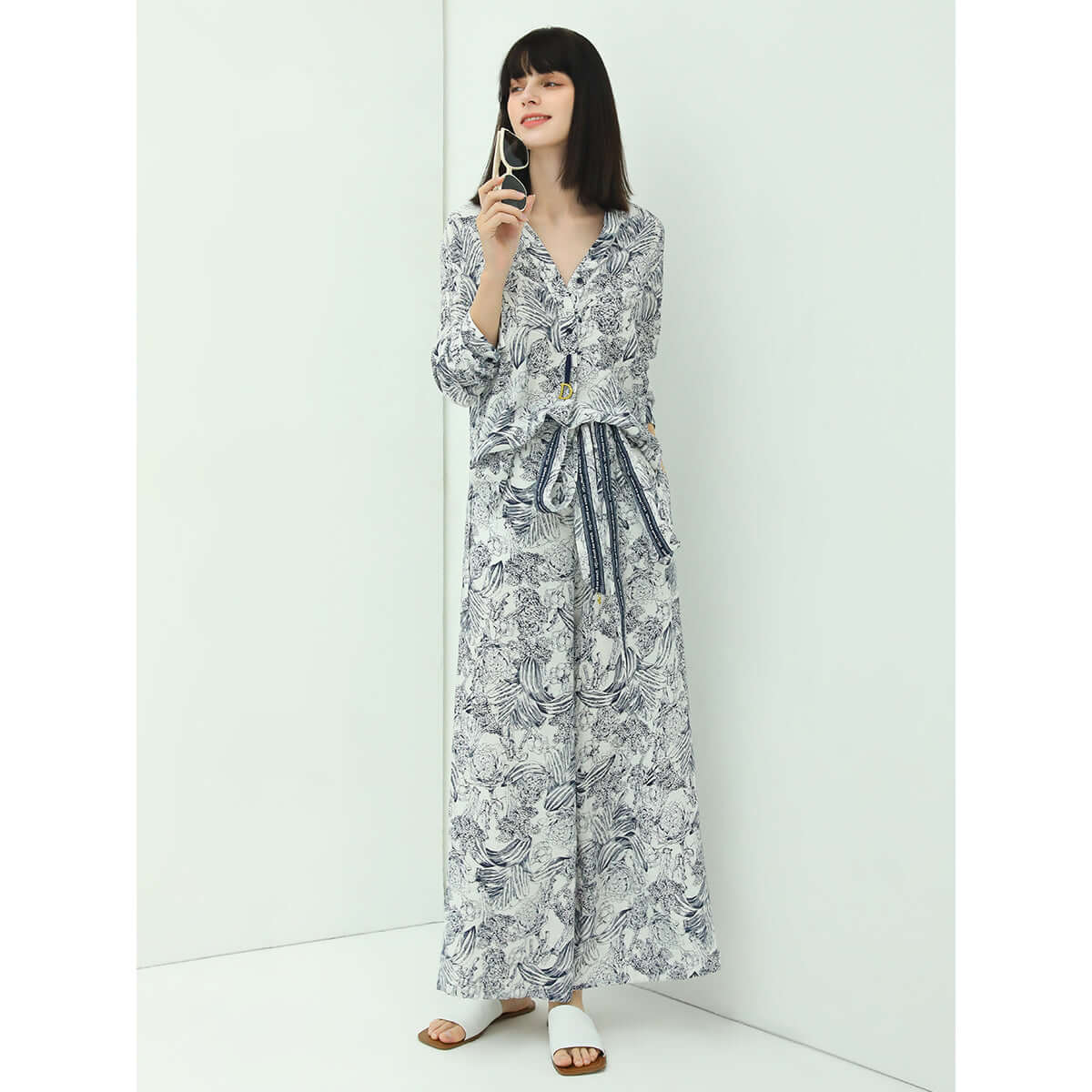 Breezy Tie Waist Wide Leg Floral Pants-1