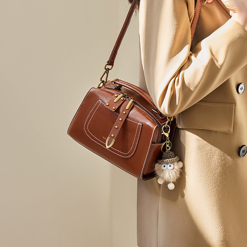 Brown Leather Casual Boston bag-1