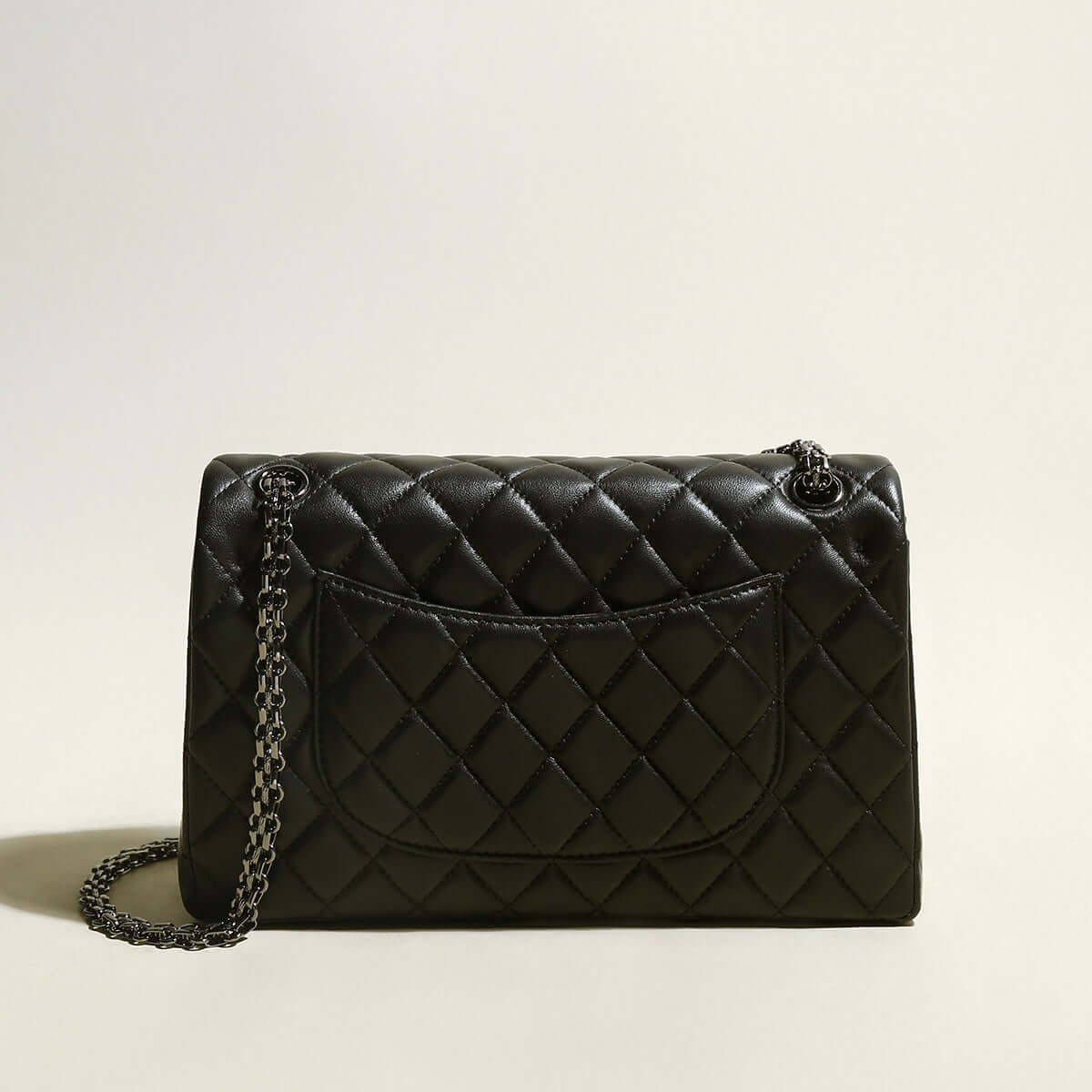 Capacious Black Quilted Bag with Metallic Chain Straps-2