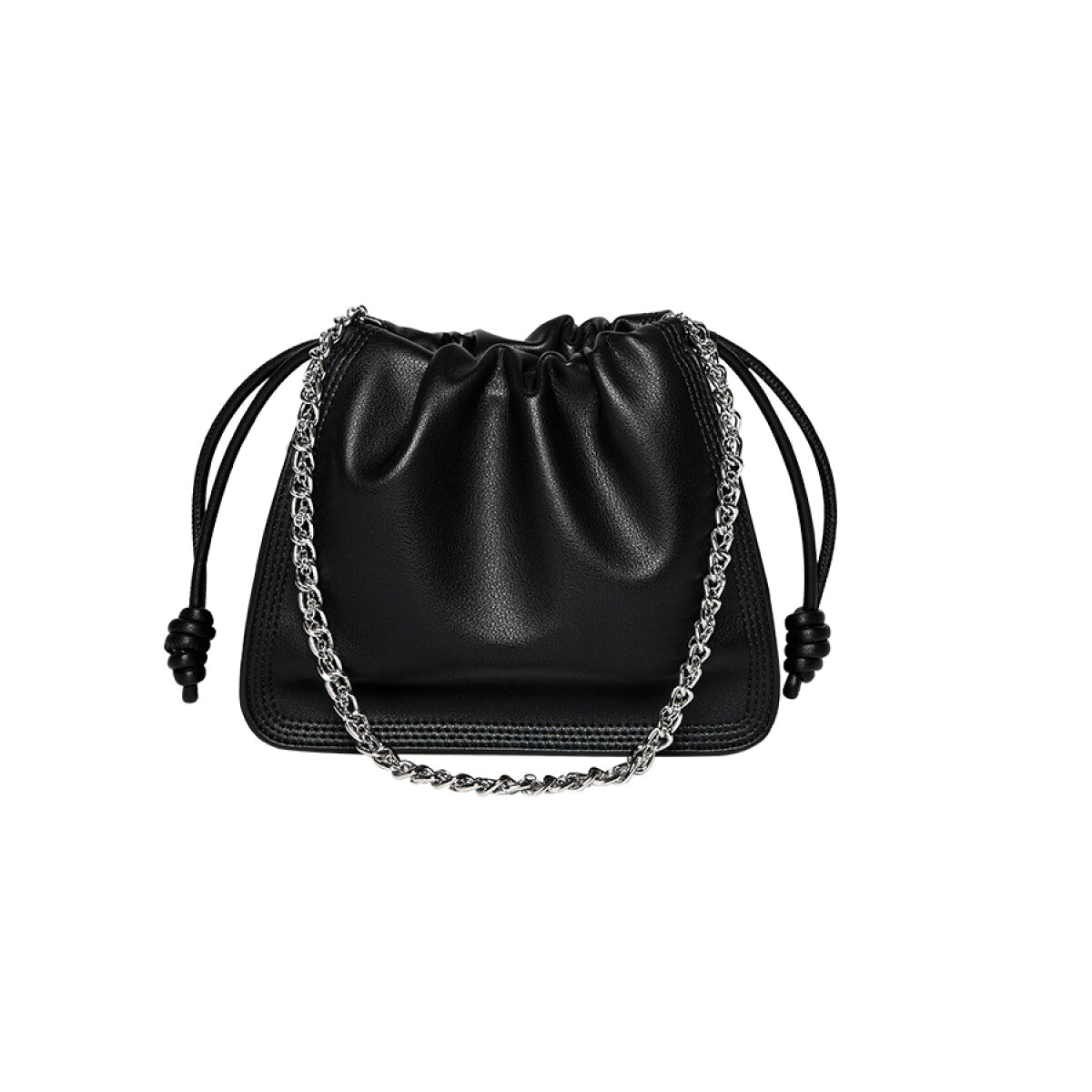 Chain Strap Drawstring Leather Bucket Bag-5