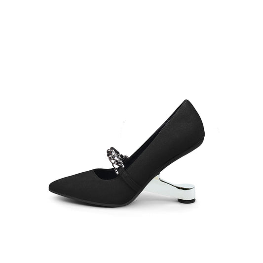Chain Strap Suede Pumps-0