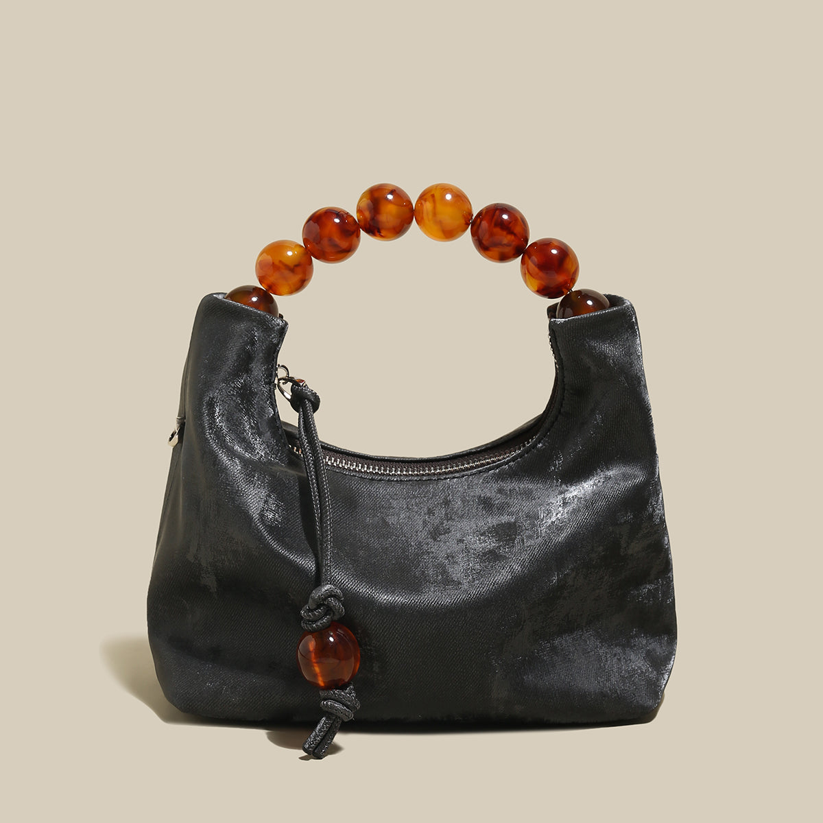Charming Beaded Handle Leather Bag-0