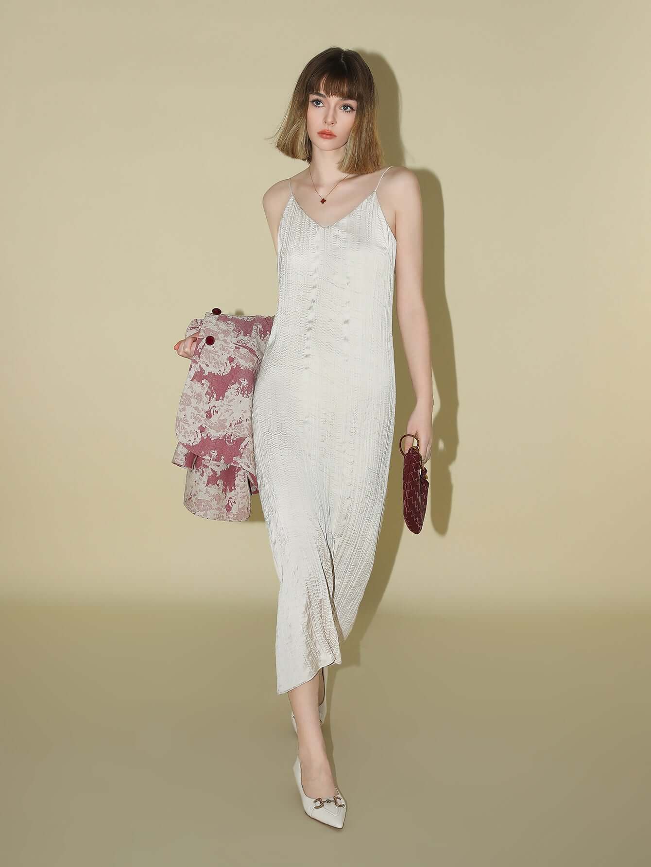 Chrevron Knitted Ivory French Slip Dress-1