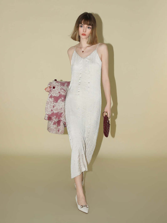 Chrevron Knitted Ivory French Slip Dress-1