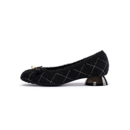 Classic Bow Tweed Quilted Block Heels-0