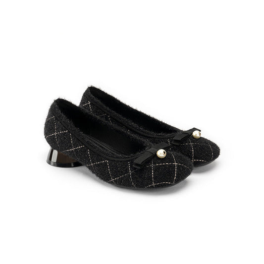 Classic Bow Tweed Quilted Block Heels-1