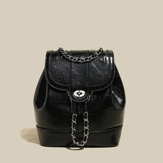 Color Block Backpack with Chain Leather Straps-0