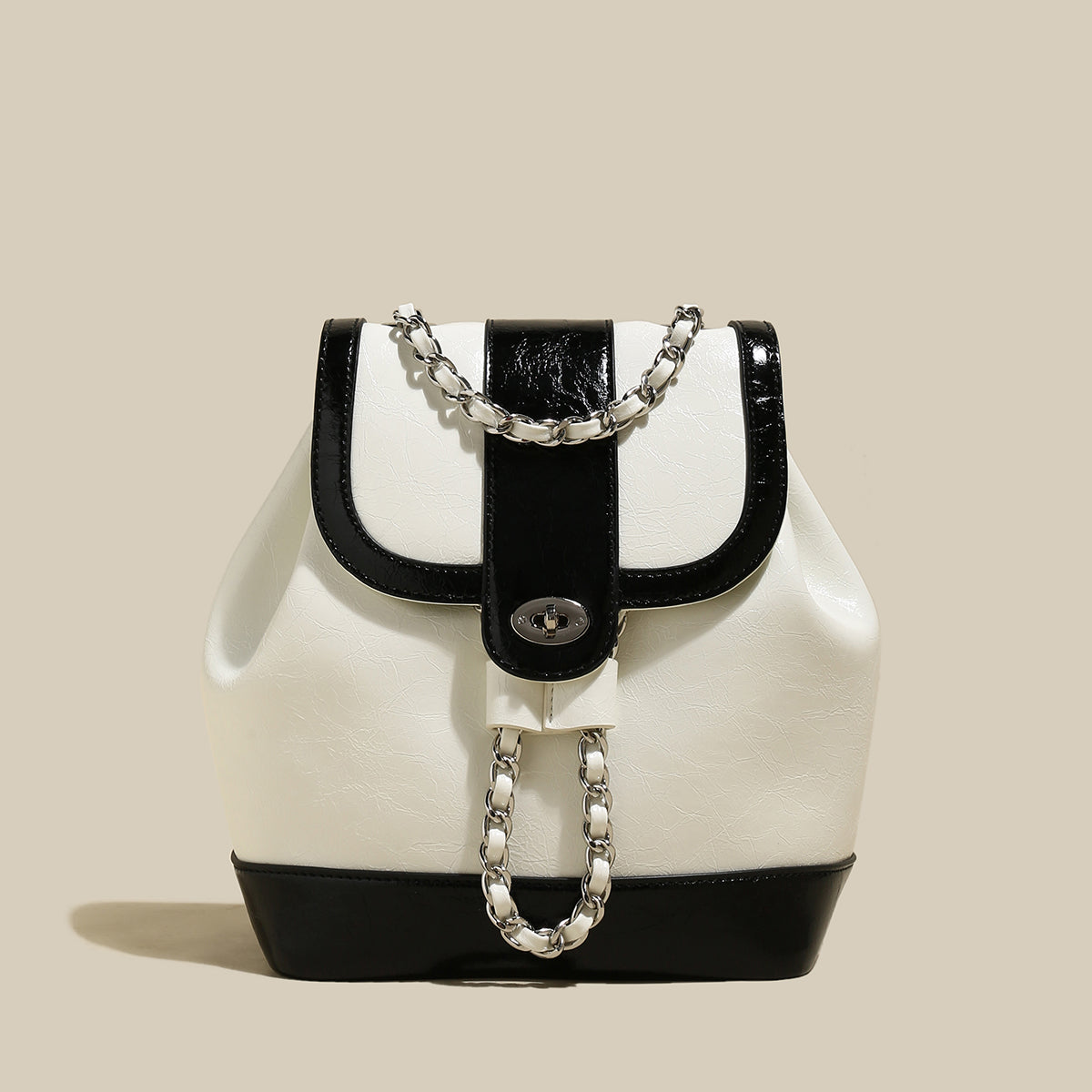 Color Block Backpack with Chain Leather Straps-2