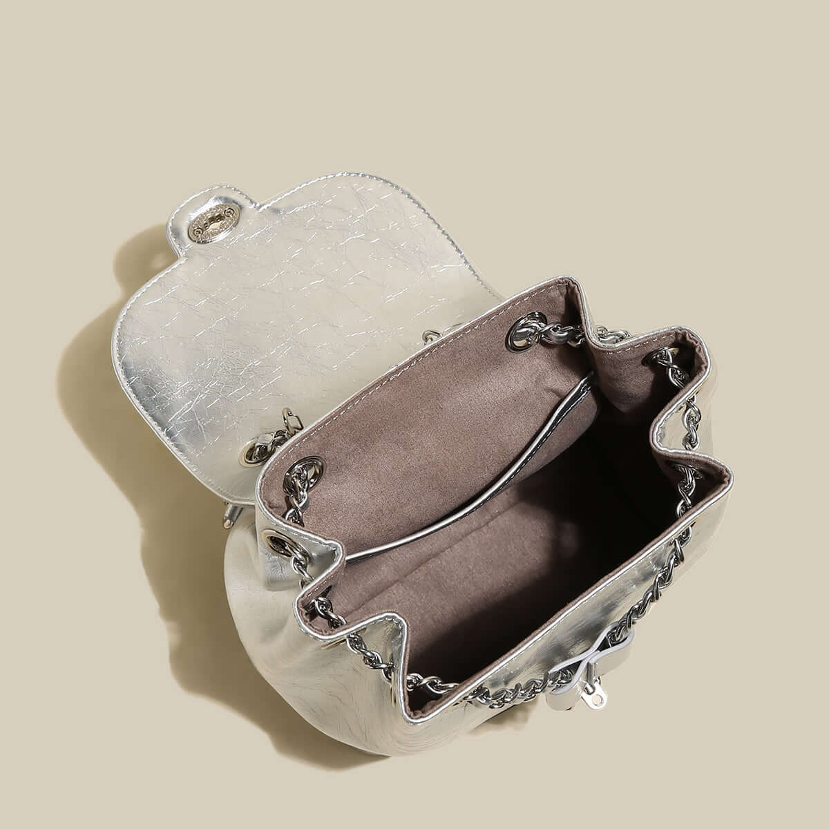 Color Block Backpack with Chain Leather Straps-4