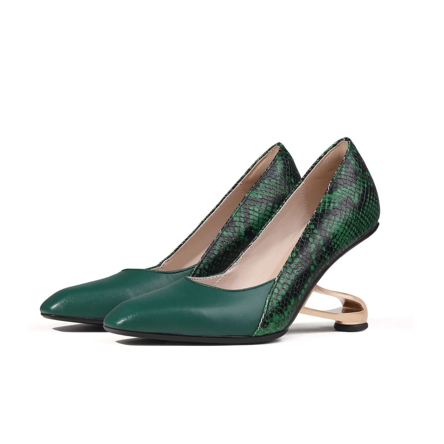 Color Block Faux Snake Skin Pumps-4