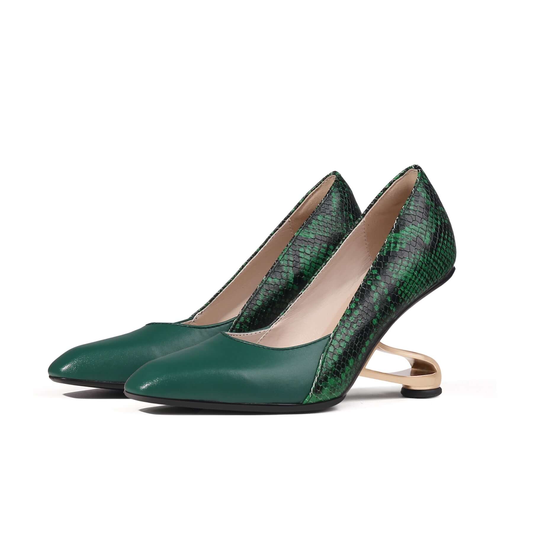 Color Block Faux Snake Skin Pumps-4