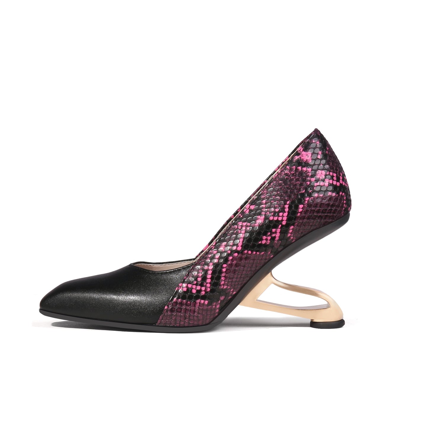 Color Block Faux Snake Skin Pumps-5