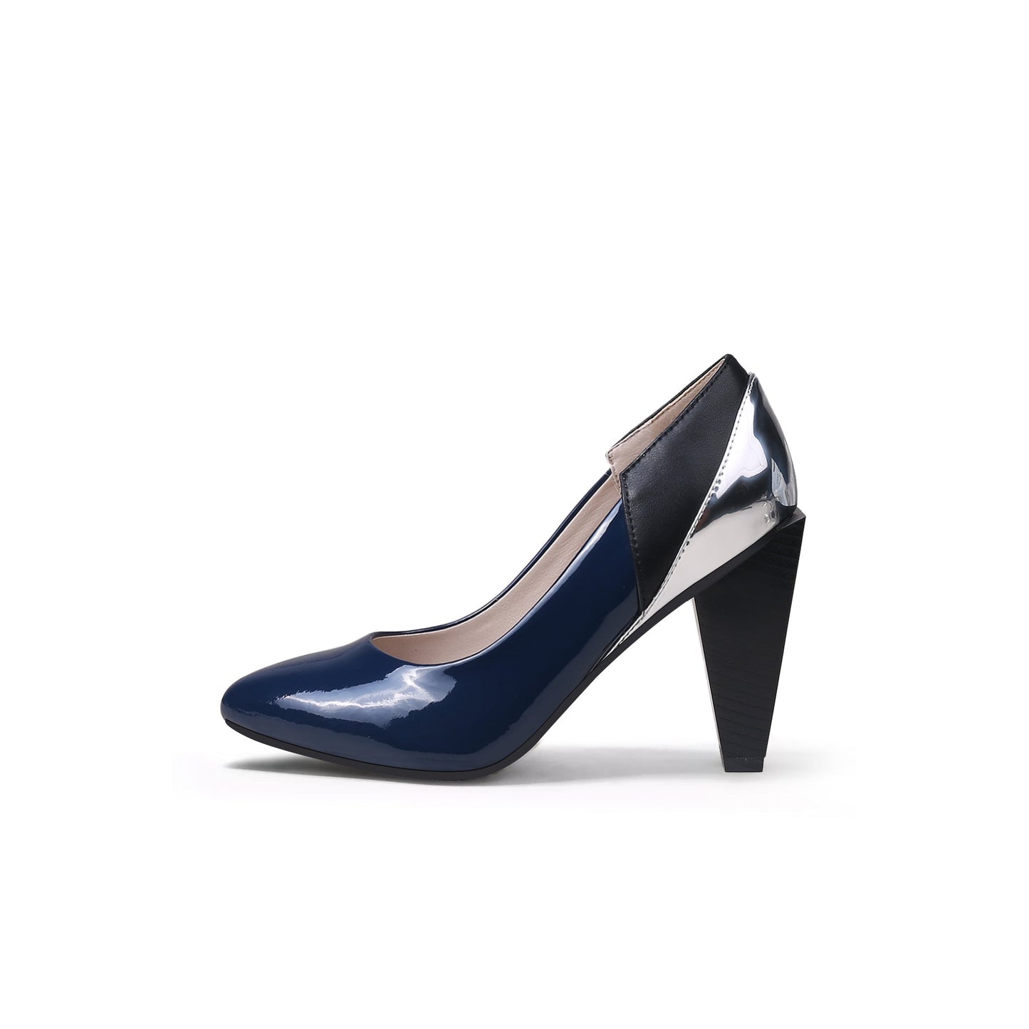 Shiny Color-Block Rhombus Heel Pumps-5