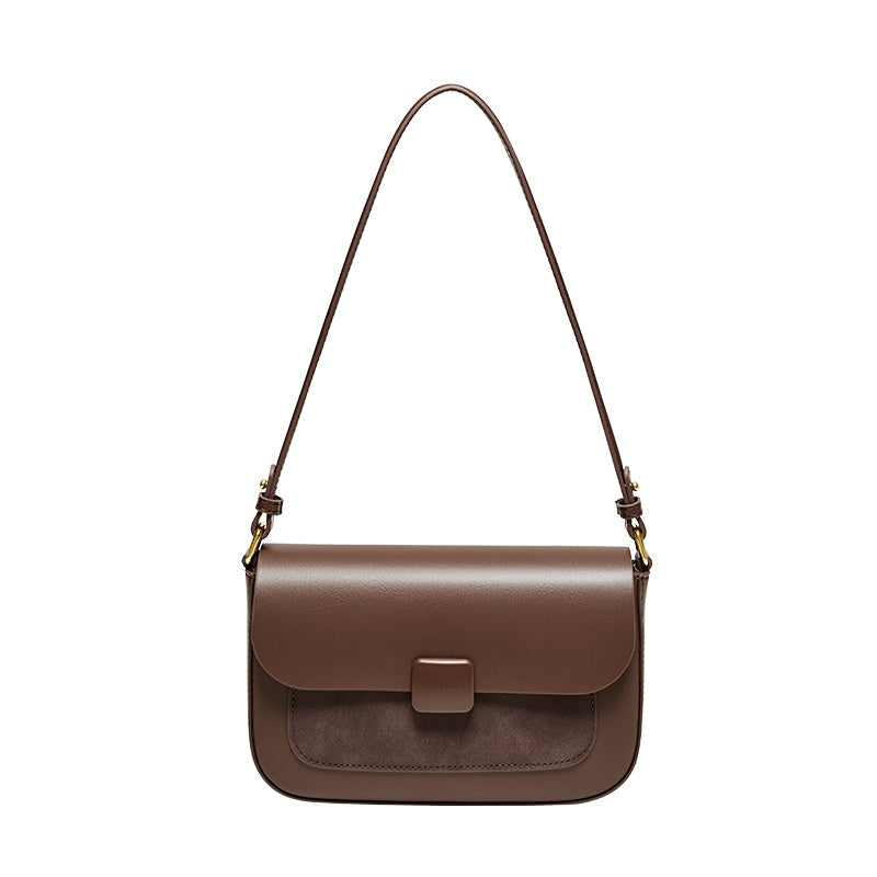 Compact Coffee Leather Box Shoulder Bag-0
