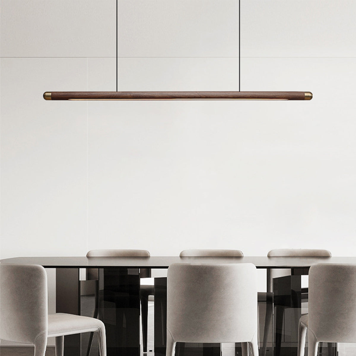 Contemporary Solid Wood and Brass Pendant Light-0