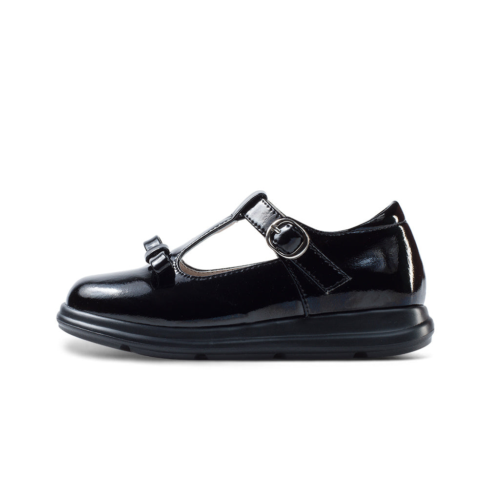 Cute Girls Soft Sole Patent Black T-Bar School Shoes-0