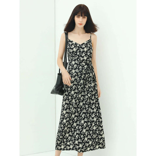 Dainty Floral Black Slip Dress-0