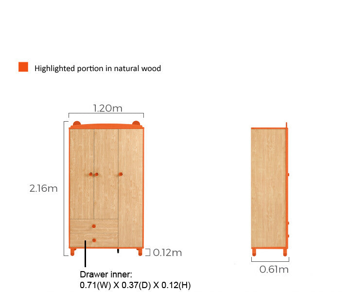 Dear Bear Kids Oak Wardrobe Closet-2