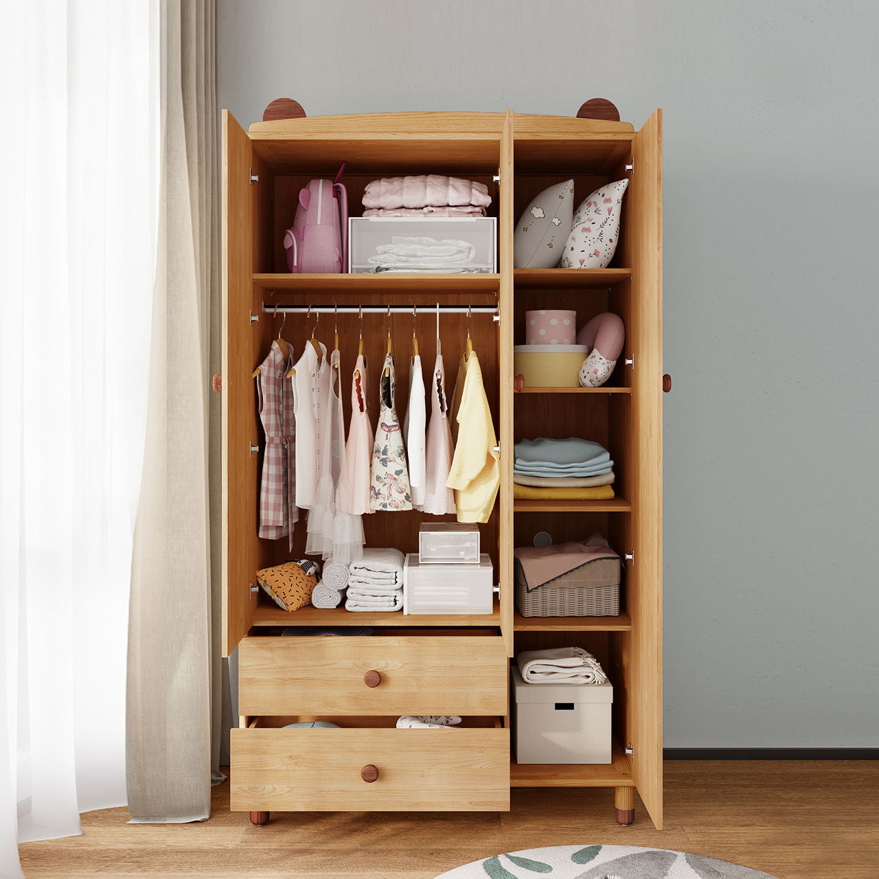 Dear Bear Kids Oak Wardrobe Closet-3