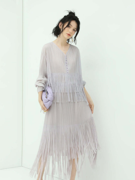 Dreamy Pleated Lilac Chiffon Shirt-1