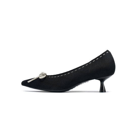 Elegant Rhinestone Bow Kitten Heels-0