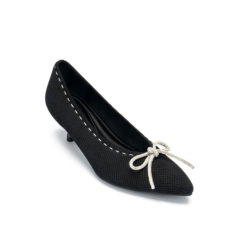 Elegant Rhinestone Bow Kitten Heels-3