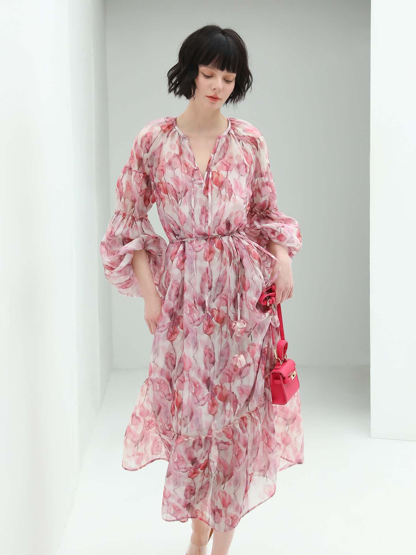 Floral Blush Pink Two Piece Chiffon Dress-2