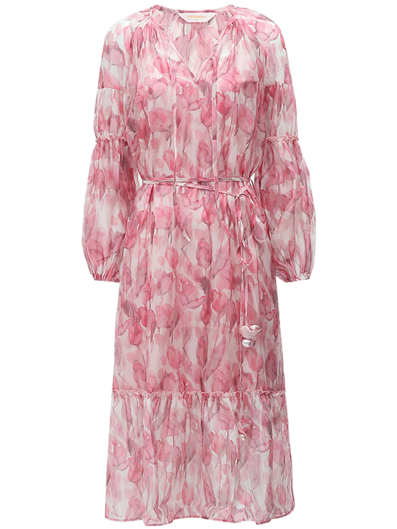 Floral Blush Pink Two Piece Chiffon Dress-3