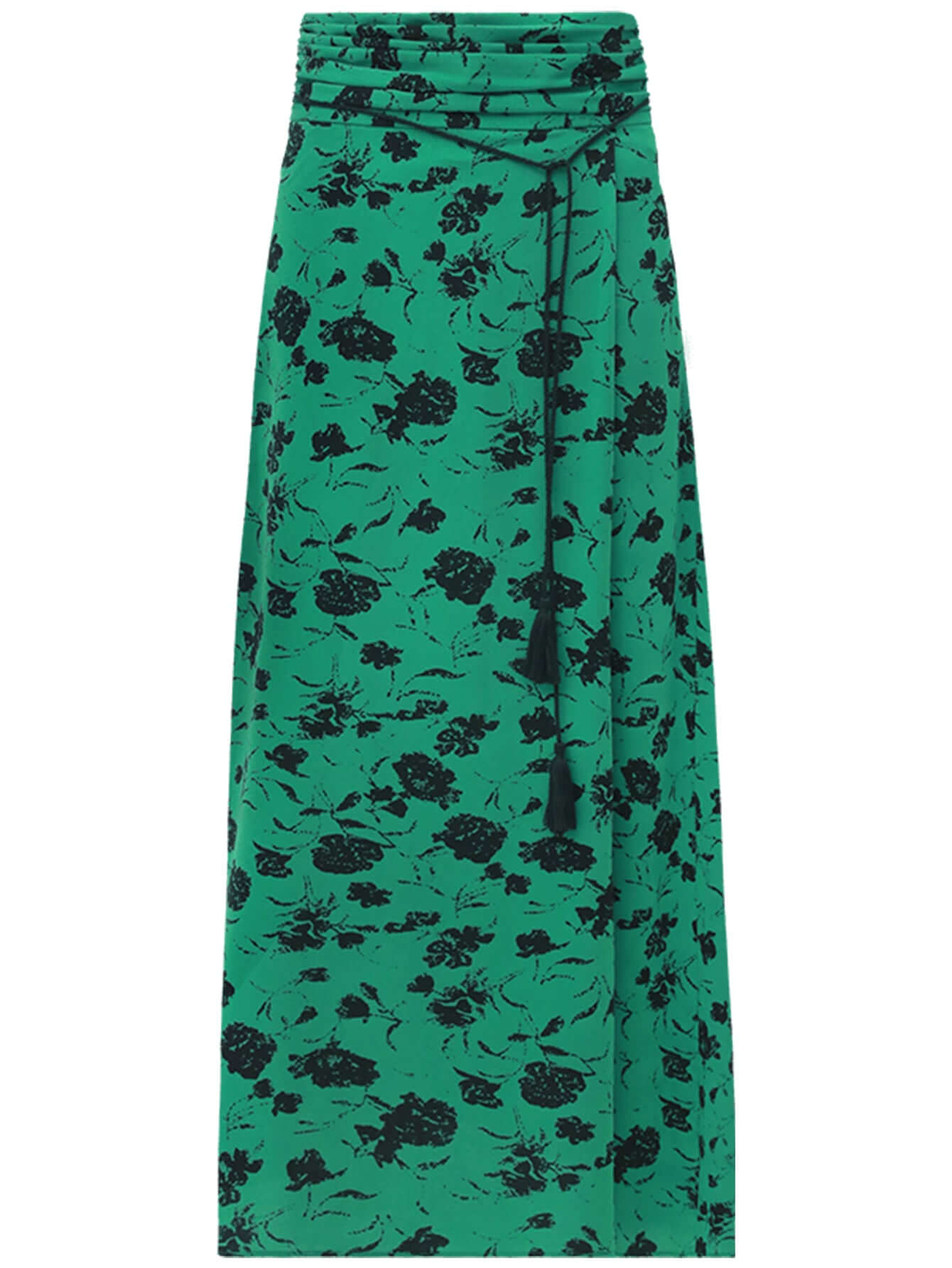 Floral Green and Black High-Waist Midi Skirt-3