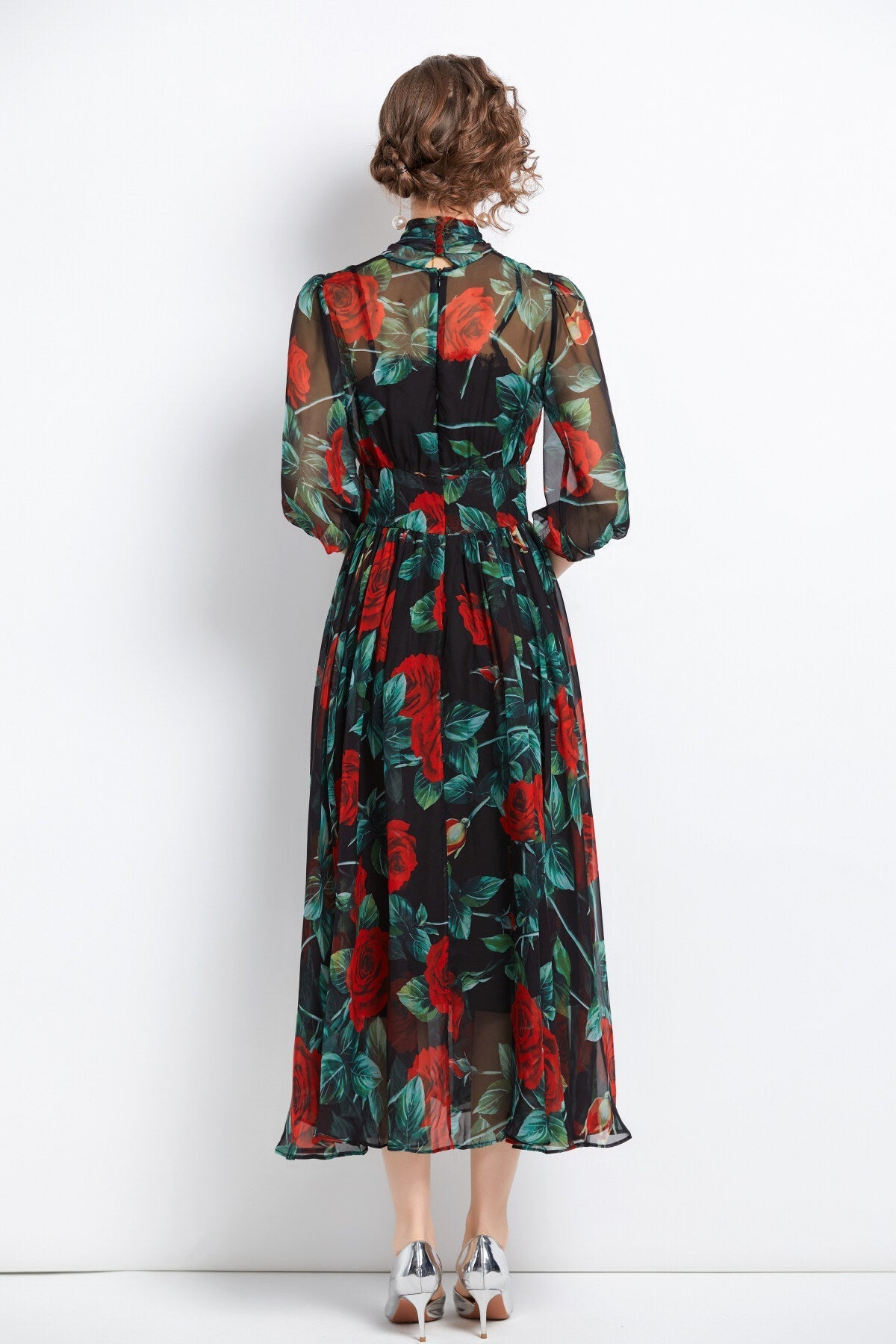 Flowy Floral Chiffon Vacation Dress-3