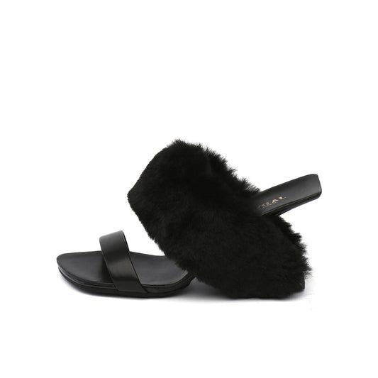 Fluffy Faux Fur Wedge Mules-0