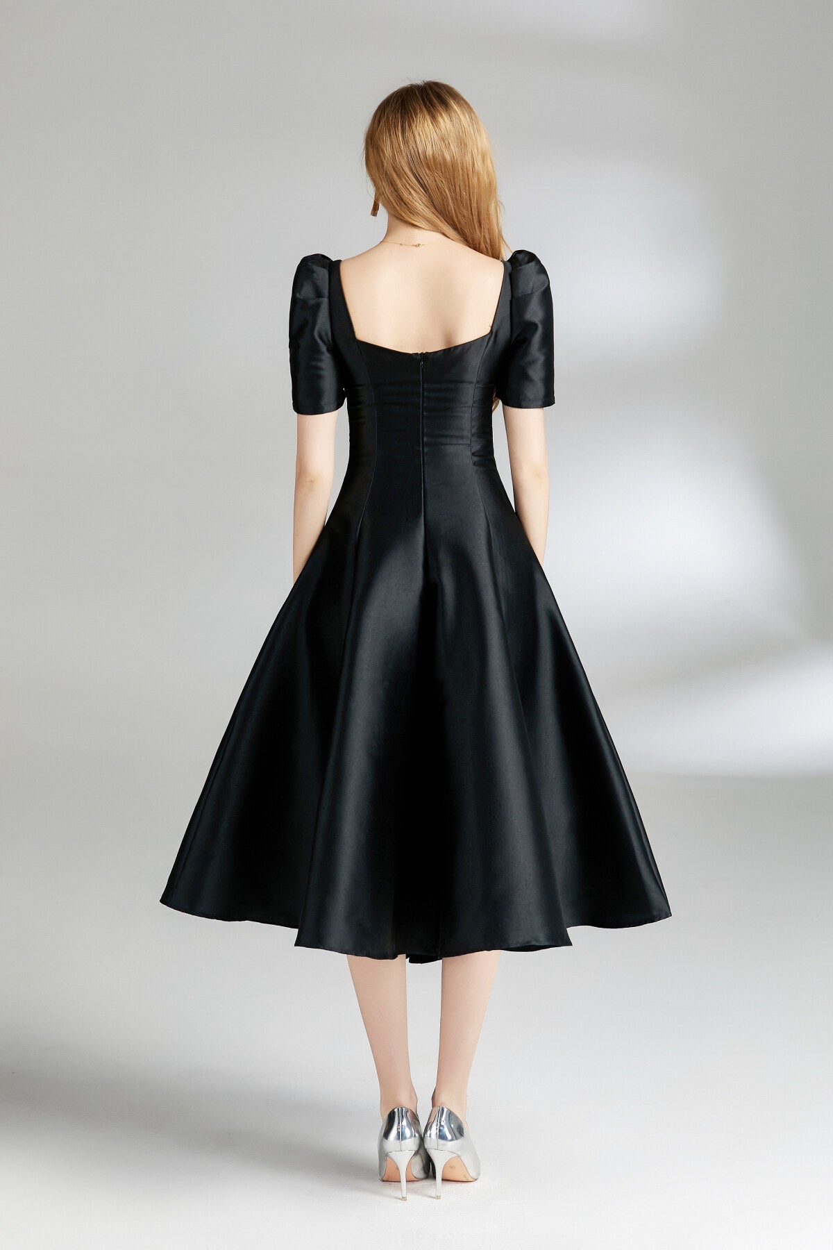 French Square Neck Flared Evening Dress-3