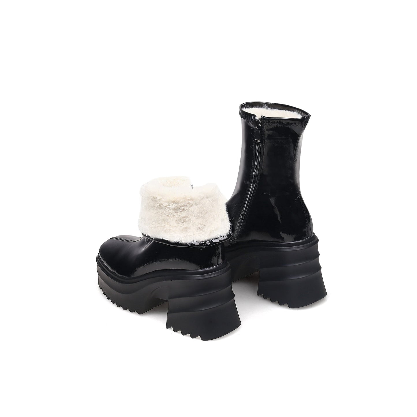 Fur Lined Black Leather Platform Boots-3