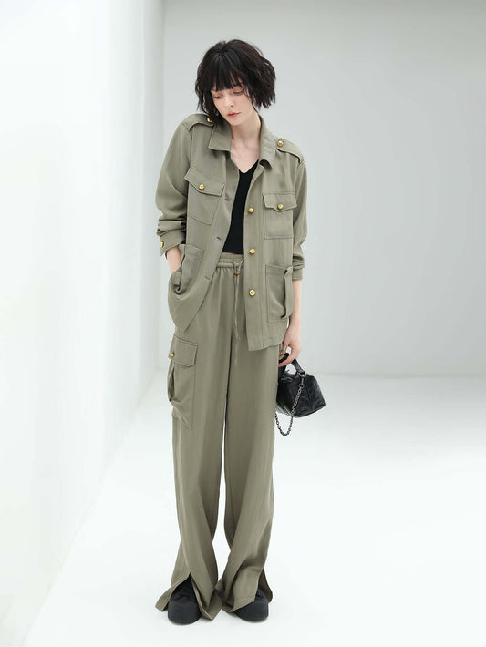 Green Straight Leg Cargo Pants-0