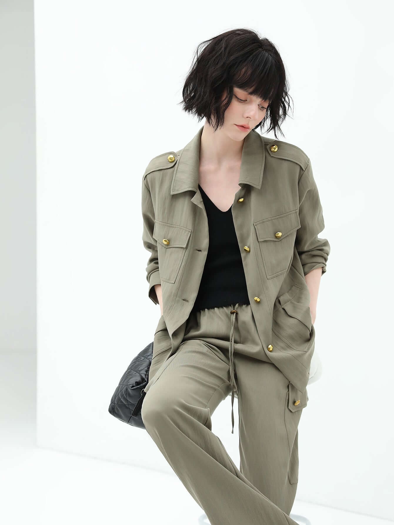 Green Straight Leg Cargo Pants-1