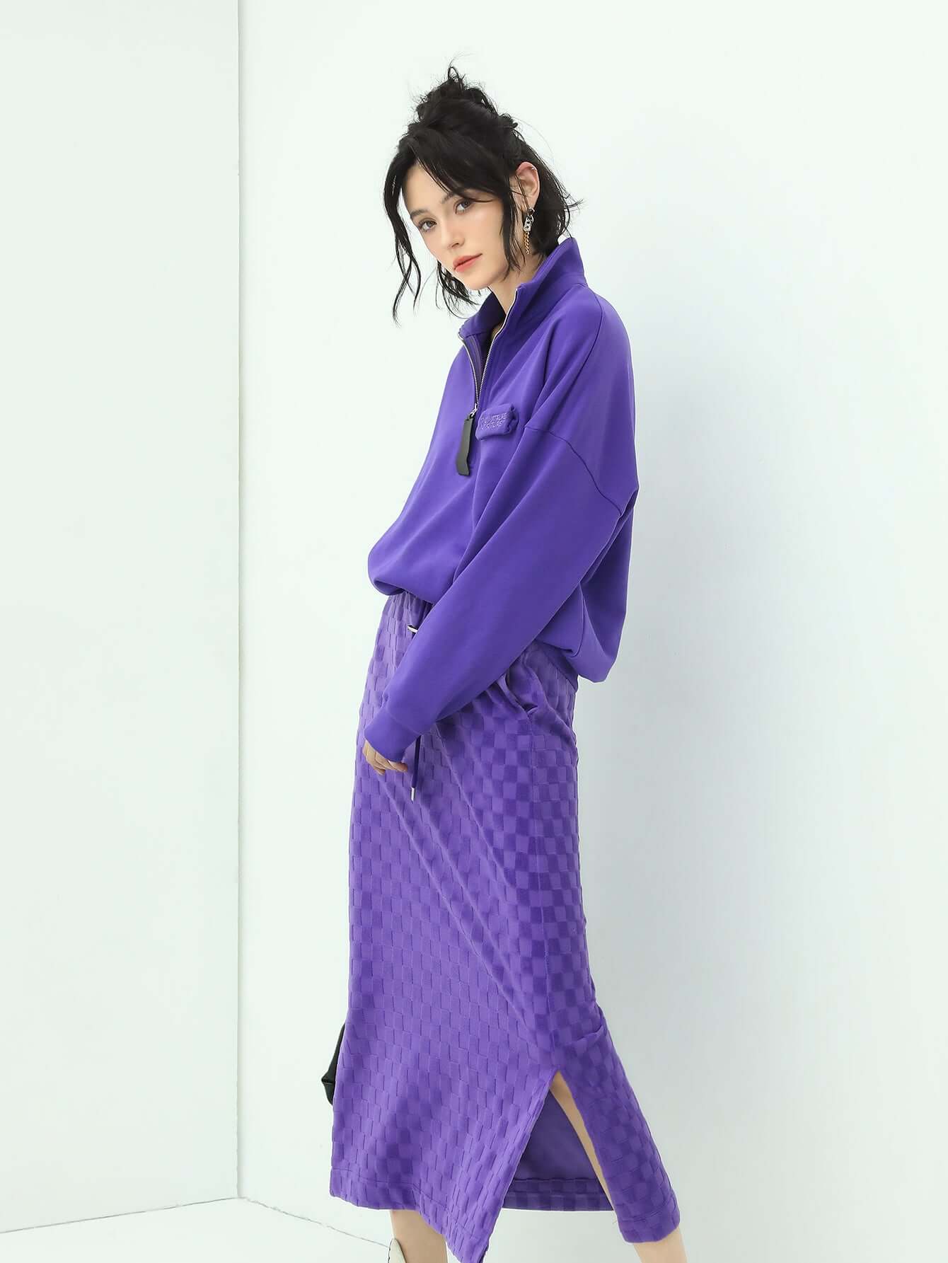 Half-Zip Drop Shoulder Purple Sweater-1