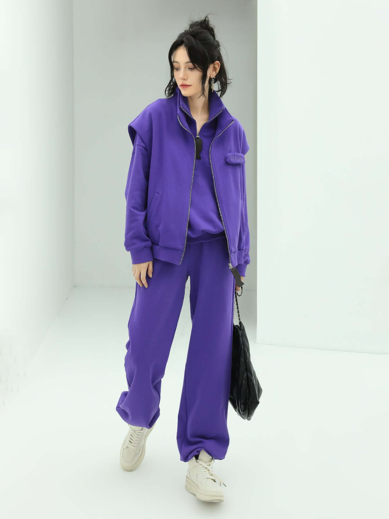 Half-Zip Drop Shoulder Purple Sweater-2