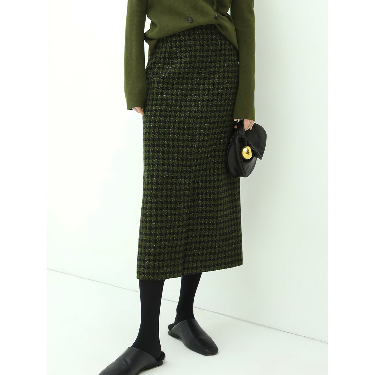 Holiday Checked Green Midi Skirt-0