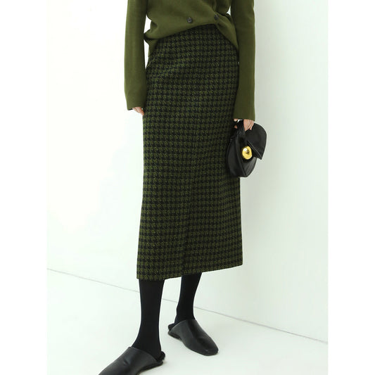 Holiday Checked Green Midi Skirt-0