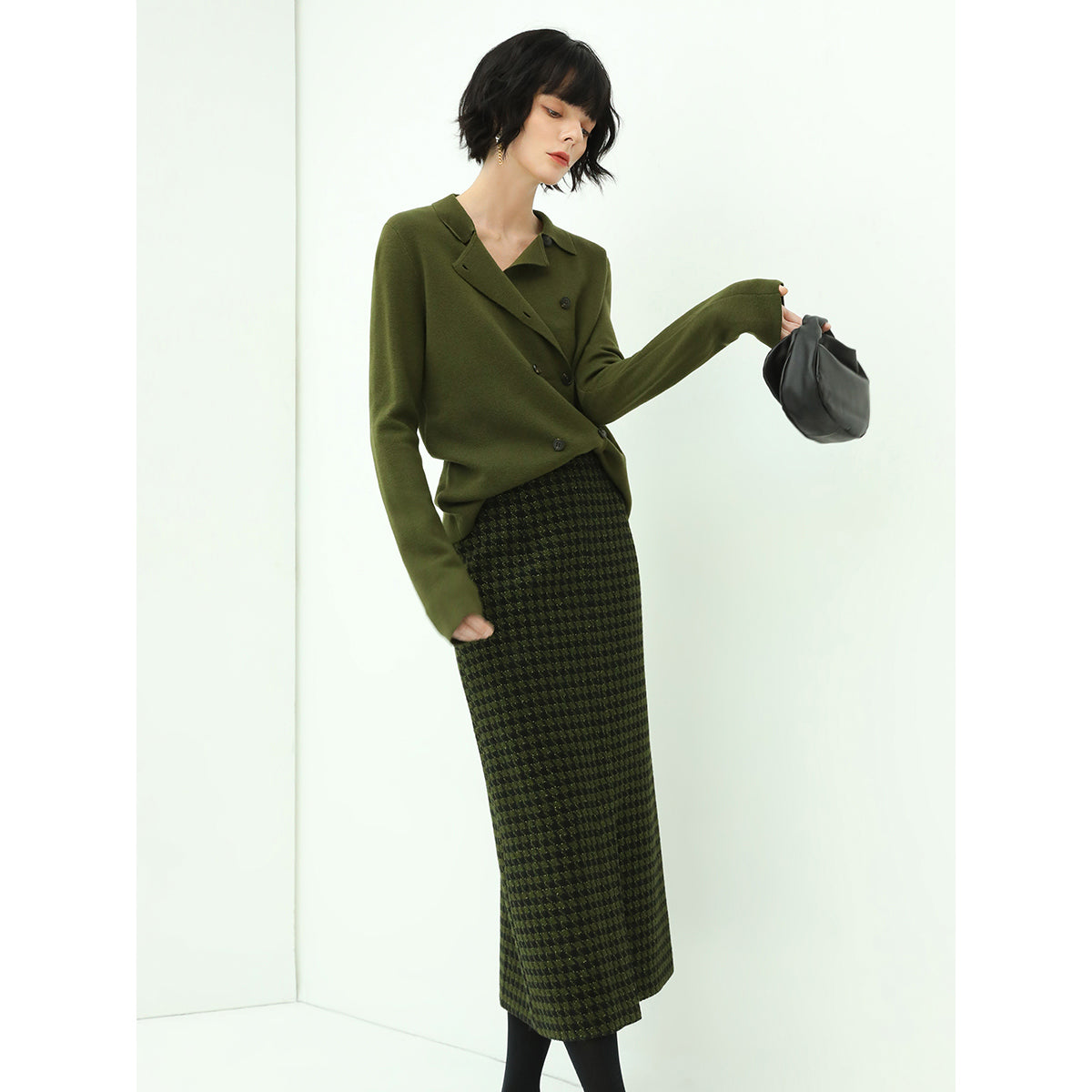 Holiday Checked Green Midi Skirt-1
