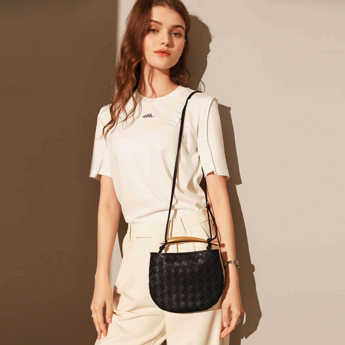 Italian Life Woven Shoulder Bag with Sculptured Handle-1