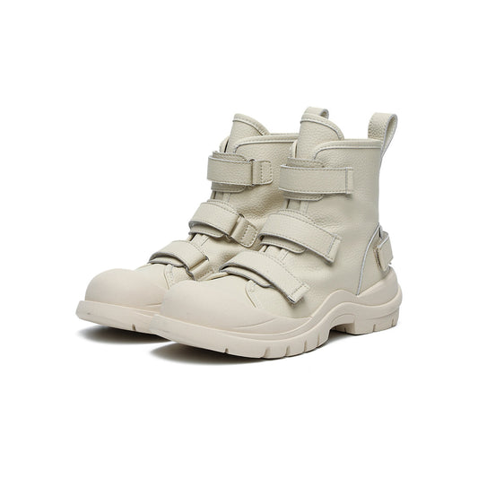 Ivory Platform Martin Boots with Velcro Straps-1