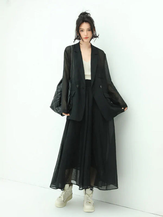 Lightweight Embroidered Sheer Blazer-0