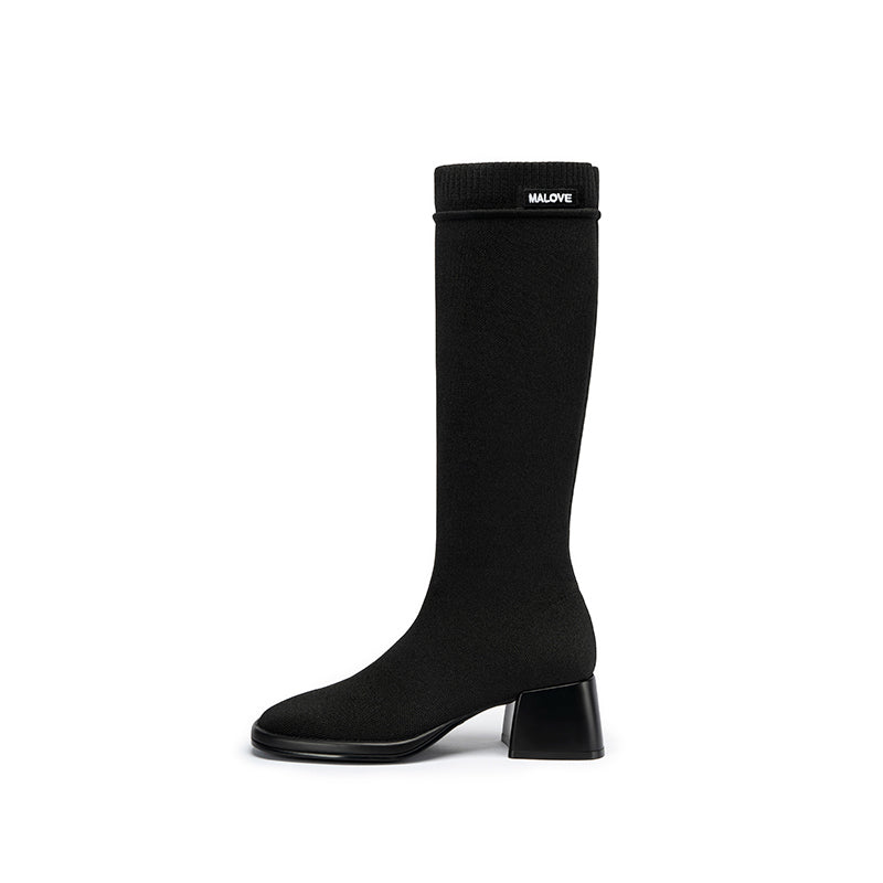 Mademoiselle Round Toe Knee High Sock Boots-0